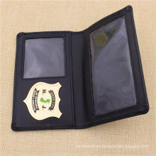 Custom Officer Metal Police Badge con titular de la carpeta de cuero genuino